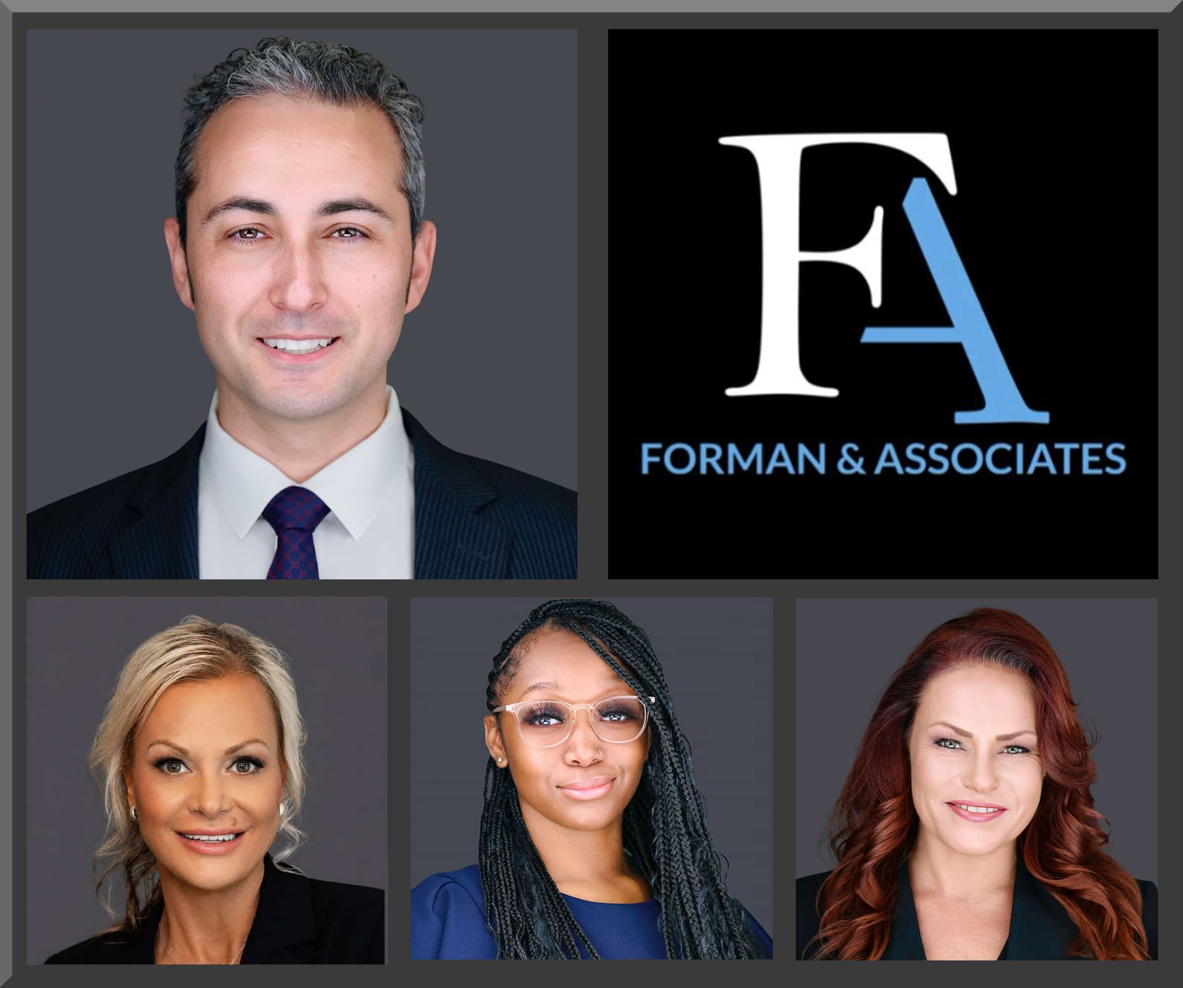 Larry Forman and members of the Forman & Associates team with the firm logo