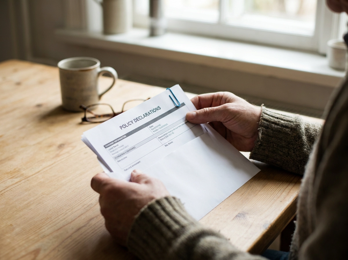 Person reading an insurance policy declarations page