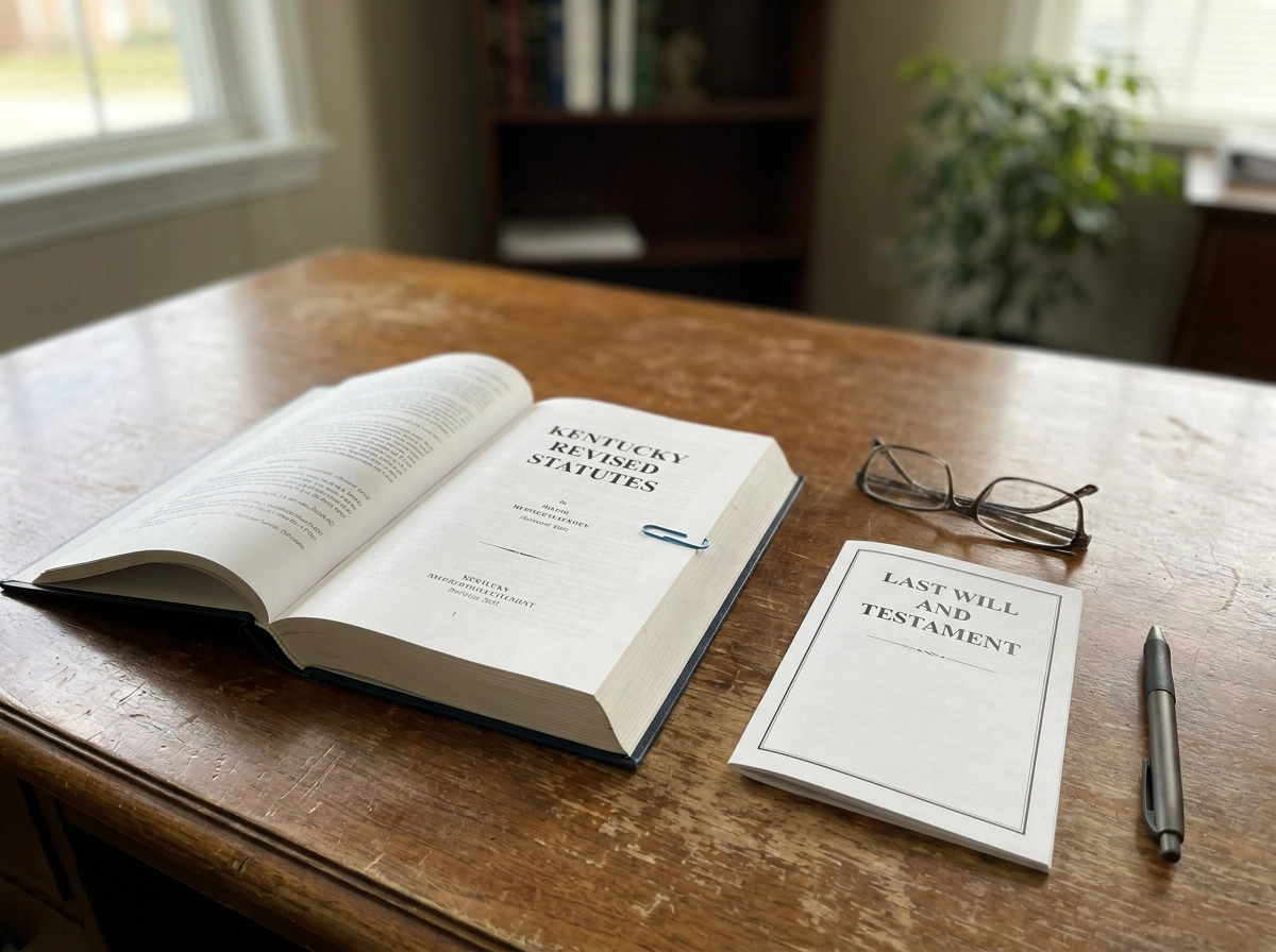 Kentucky Revised Statutes book next to a last will and testament