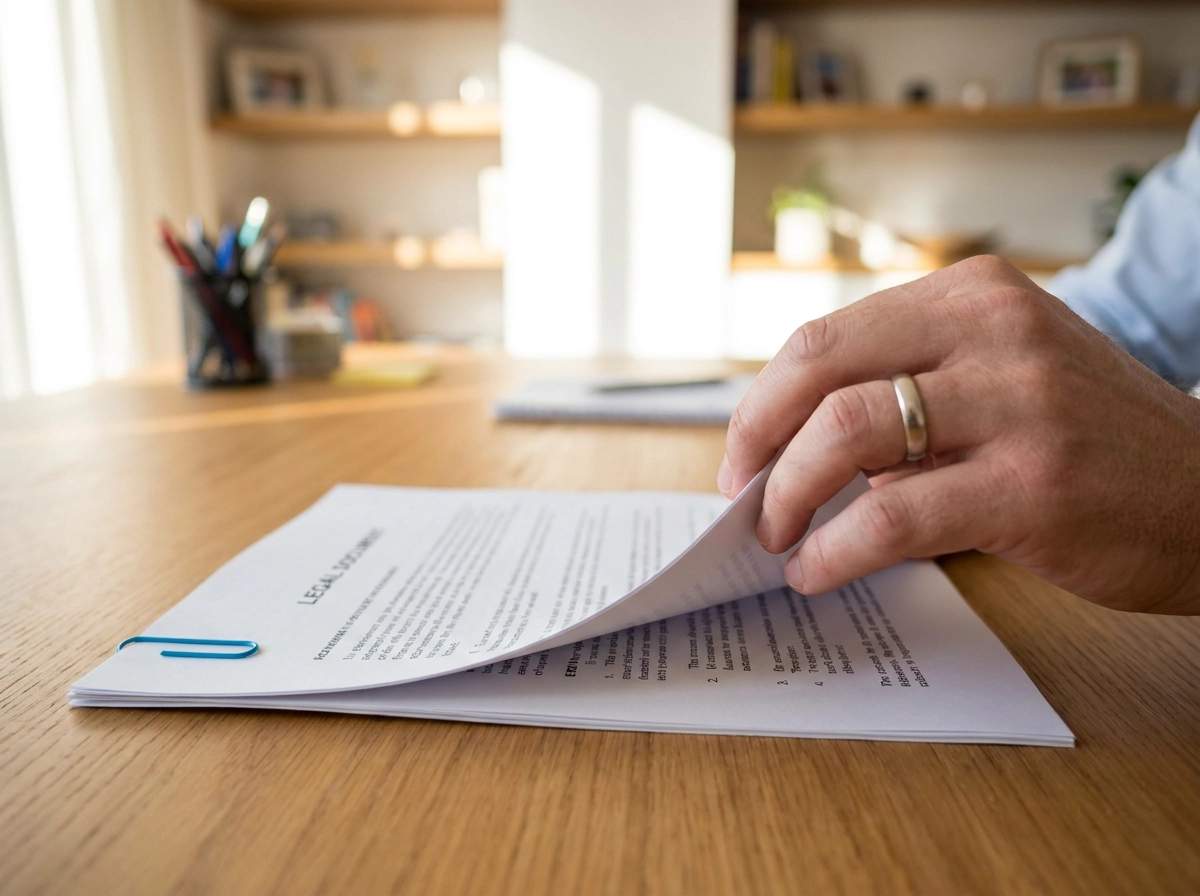 Hand turning the pages of a legal document