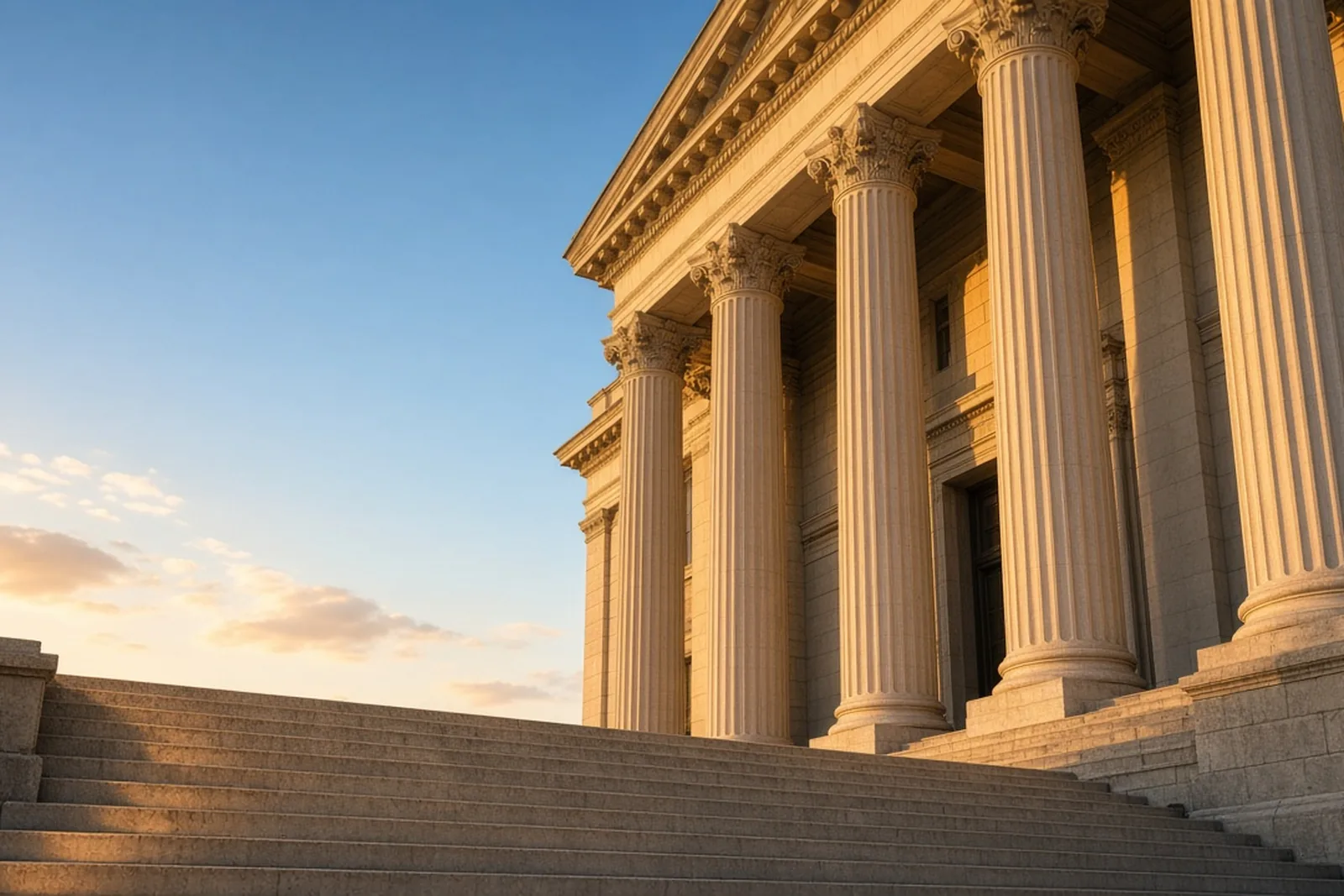Courthouse columns in Louisville at golden hour, for our awards and honors page