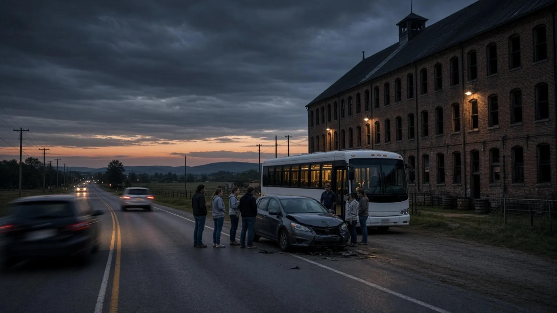 Bardstown, KY personal injury lawyer — Tour bus passengers and drivers after a crash on a road near Bardstown