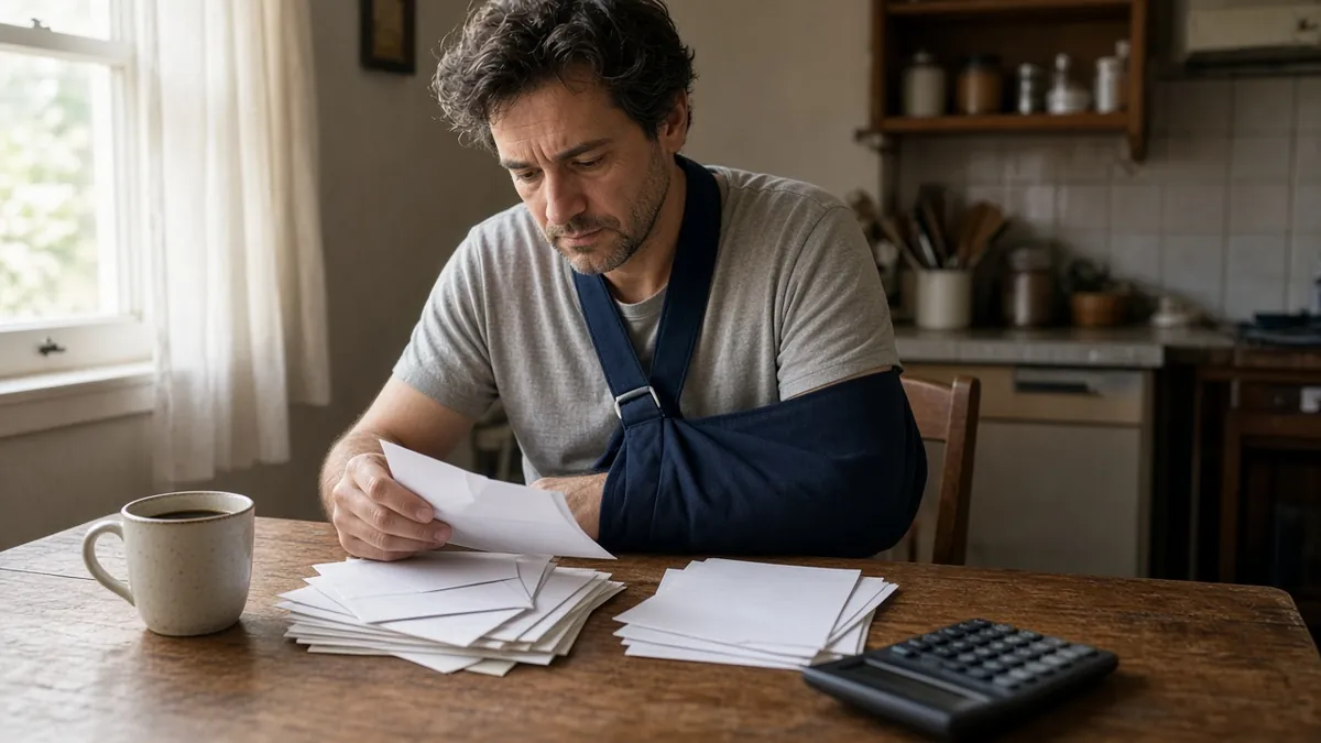An injured man sorts unpaid bills at his kitchen table and asks: can creditors take my settlement?