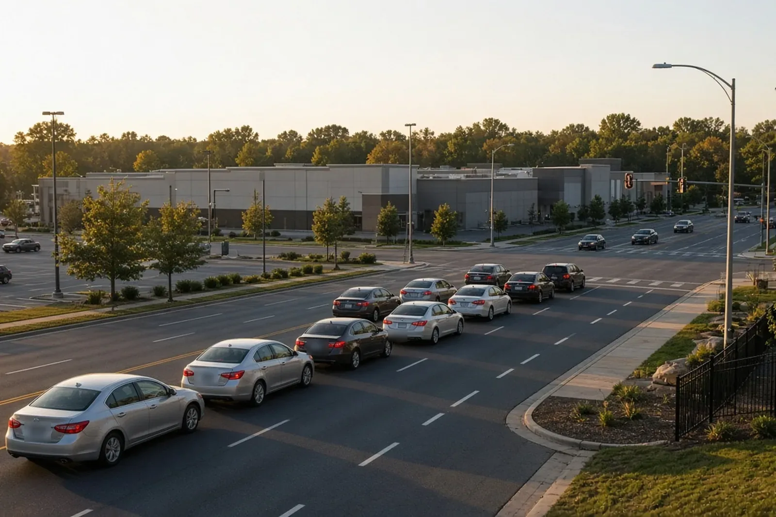 Busy retail corridor traffic in Clarksville, Indiana, where a personal injury lawyer is often needed after crashes