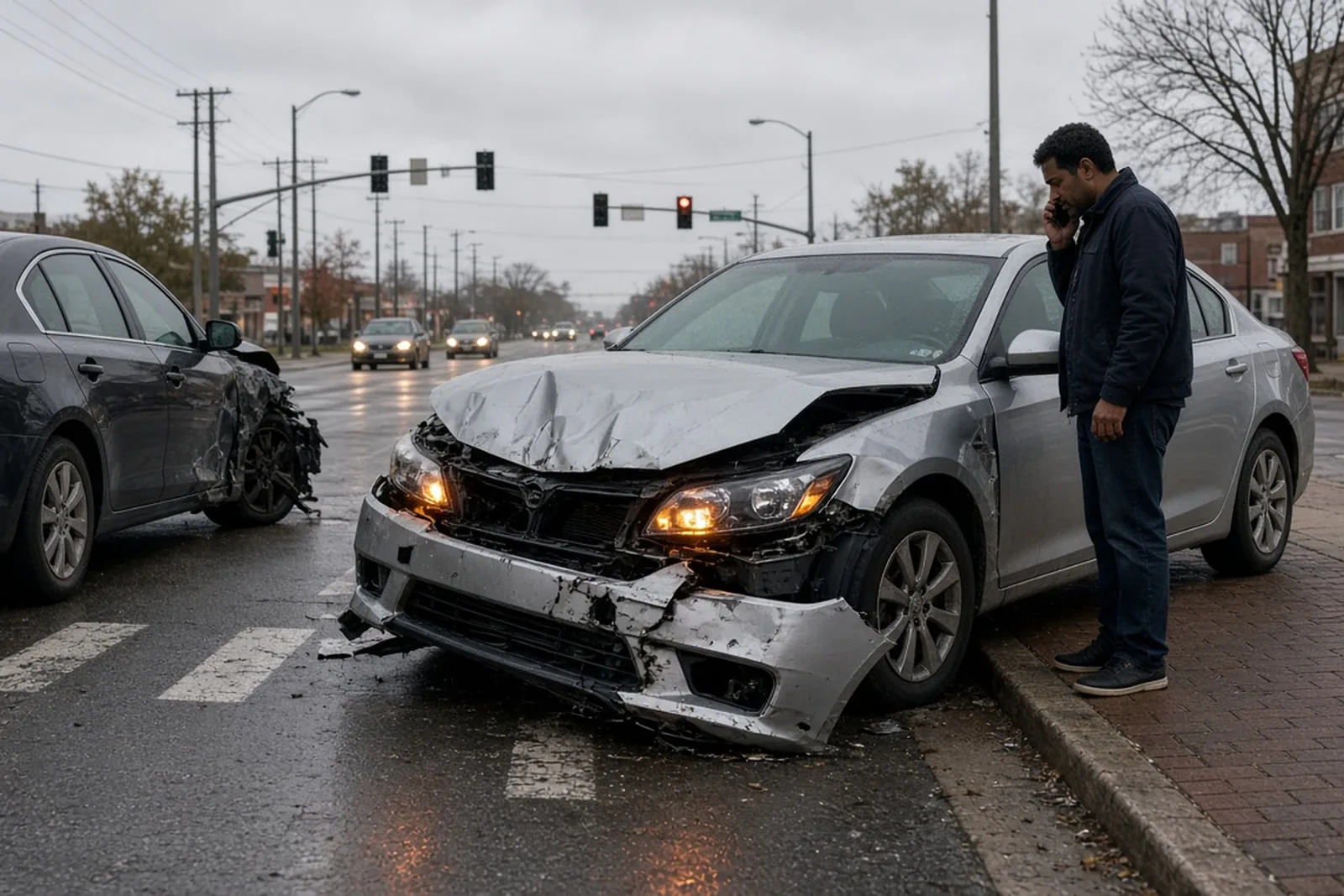 Choque entre dos autos en una calle de Louisville, uno de los accidentes de auto más comunes