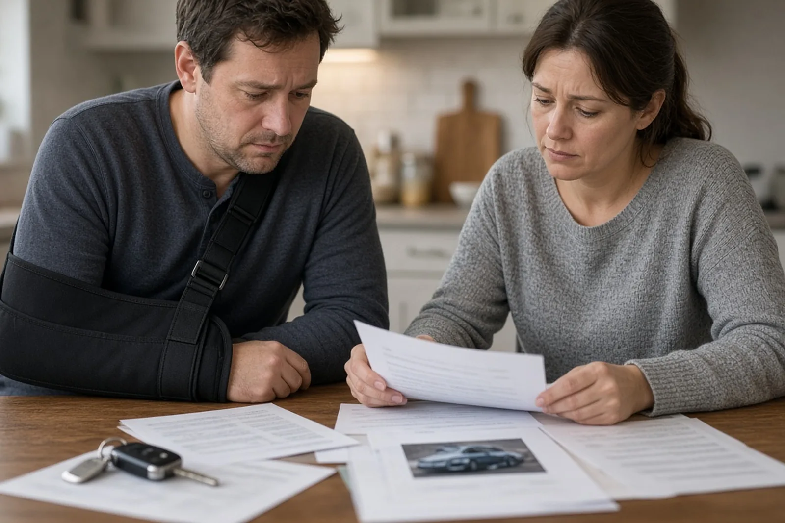 Couple reviewing Kentucky car accident settlement paperwork