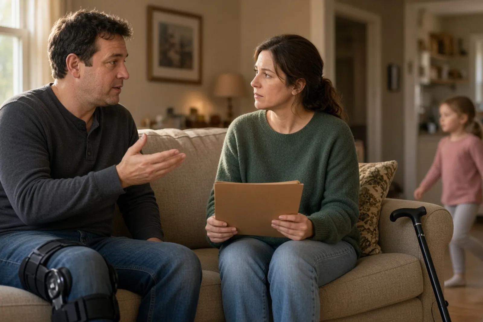 Injured man and his wife going over medical bills and asking: what is my personal injury case worth?