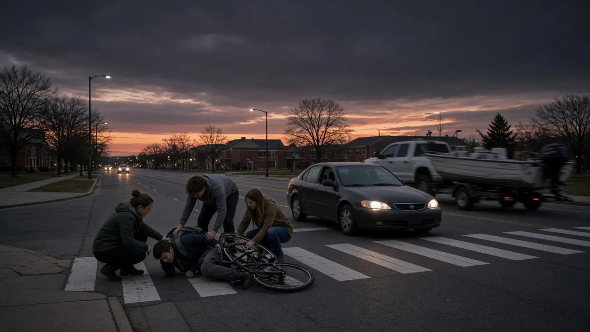 Murray, KY personal injury lawyer — Students helping a cyclist knocked down at a crosswalk in Murray