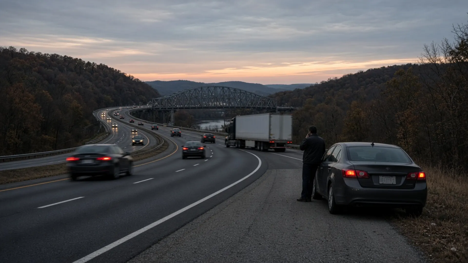 Northern Kentucky personal injury lawyer — Commuters slowed in heavy evening traffic on an interstate approach to a river bridge in Northern Kentucky