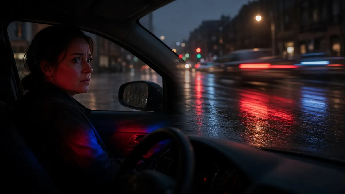Driver at an intersection sees emergency lights approaching, the setting of many police chase crash claims.