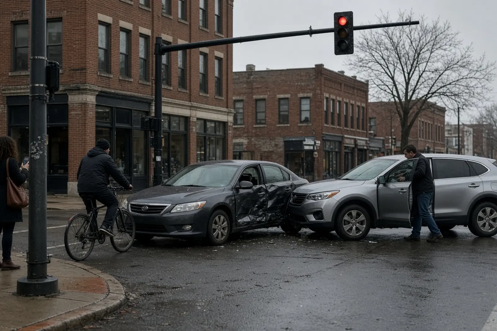 T-bone accident at a Louisville intersection: an SUV has struck the driver's side of a sedan.