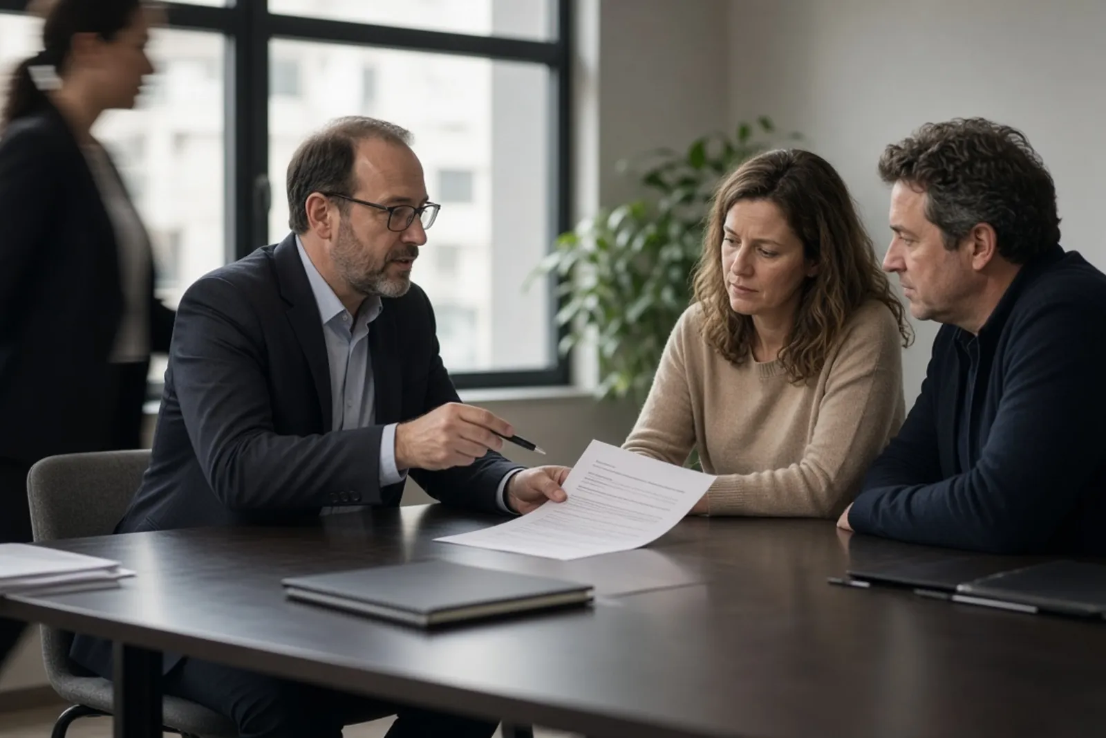 Attorney reviewing a contingency fee agreement with a client